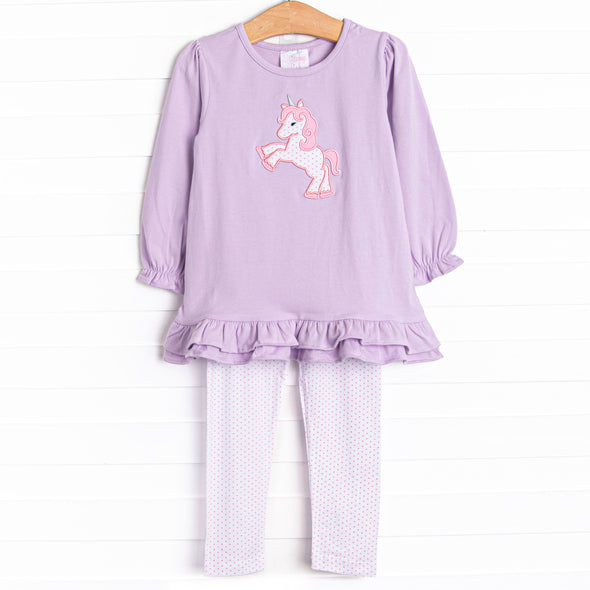 Pony Princess Applique Legging Set, Purple