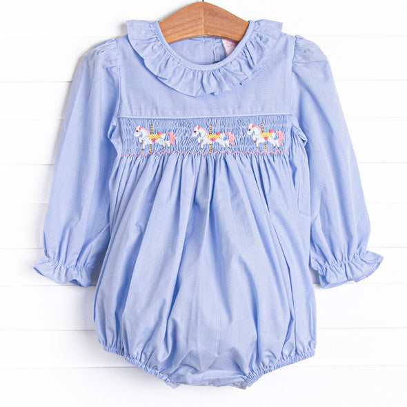 Merry Go Round Smocked Bubble, Blue