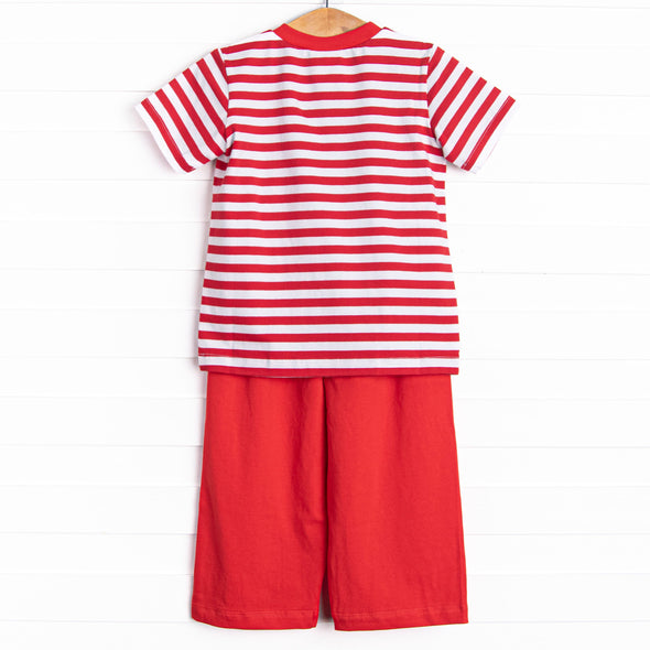 Mouse Ear Magic Applique Pant Set, Red Stripe