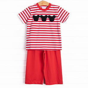 Mouse Ear Magic Applique Pant Set, Red Stripe