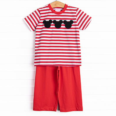 Mouse Ear Magic Applique Pant Set, Red Stripe