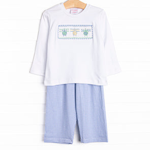 Aviation Adventure Smocked Pant Set, Blue