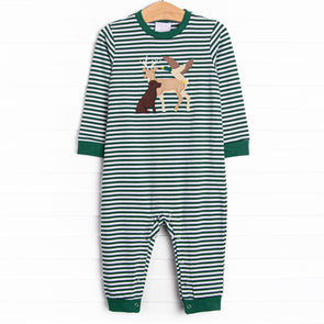 Hillside Hunt Applique Romper, Hunter Green