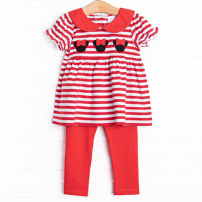 Mouse Ear Magic Applique Legging Set, Red Stripe