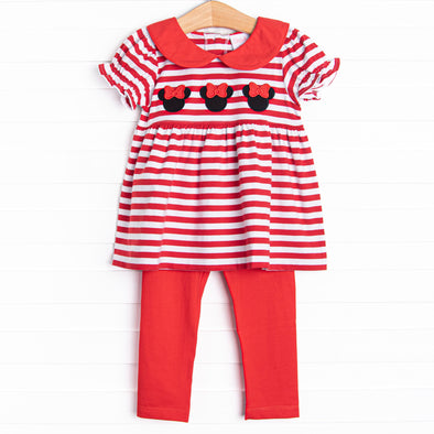 Mouse Ear Magic Applique Legging Set, Red Stripe