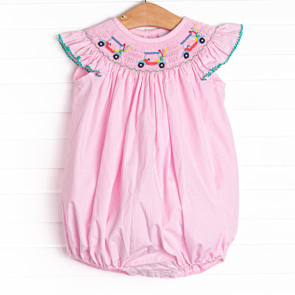 Gone Golfin' Smocked Girl Bubble, Pink Gingham