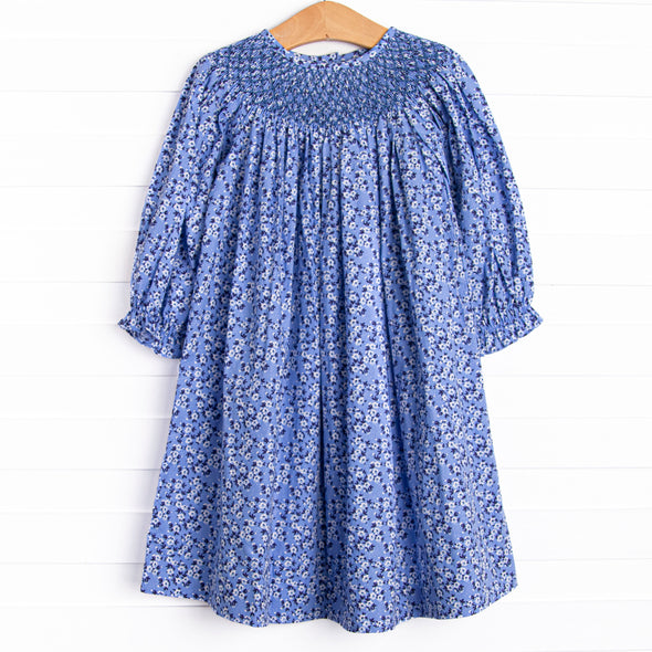 Midnight Meadow Smocked Bishop Dress, Blue