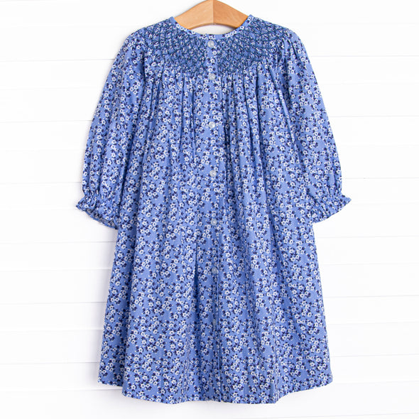 Midnight Meadow Smocked Bishop Dress, Blue