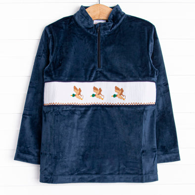 Morning Migration Smocked Fleece Pullover, Navy