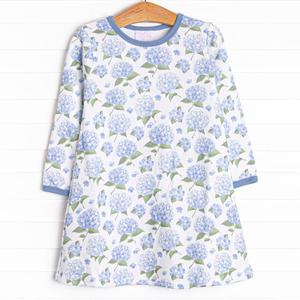 Hydrangea Blooms Sweatshirt Dress, Blue