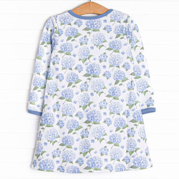 Hydrangea Blooms Sweatshirt Dress, Blue