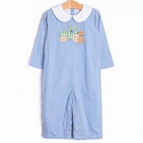 Tractor Tag Along Applique Romper, Blue