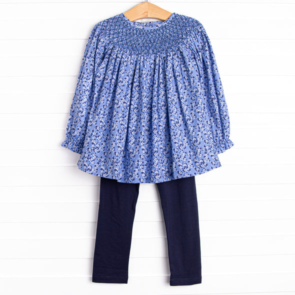 Midnight Meadow Smocked Legging Set, Blue