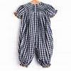 Fall Pickins Smocked Long Romper, Navy