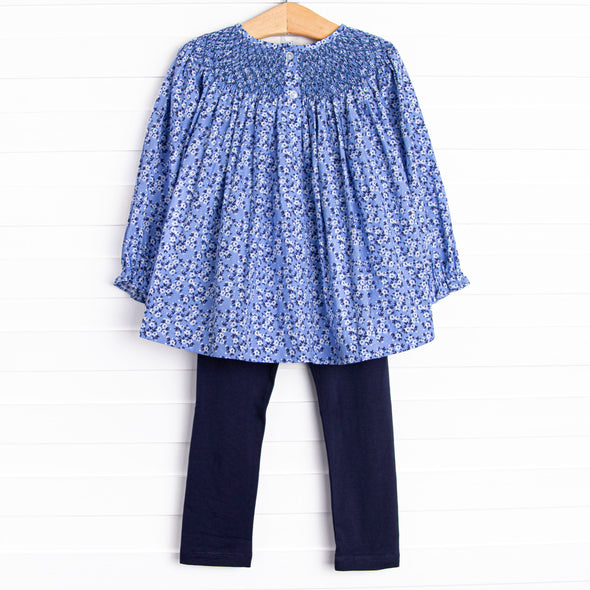 Midnight Meadow Smocked Legging Set, Blue