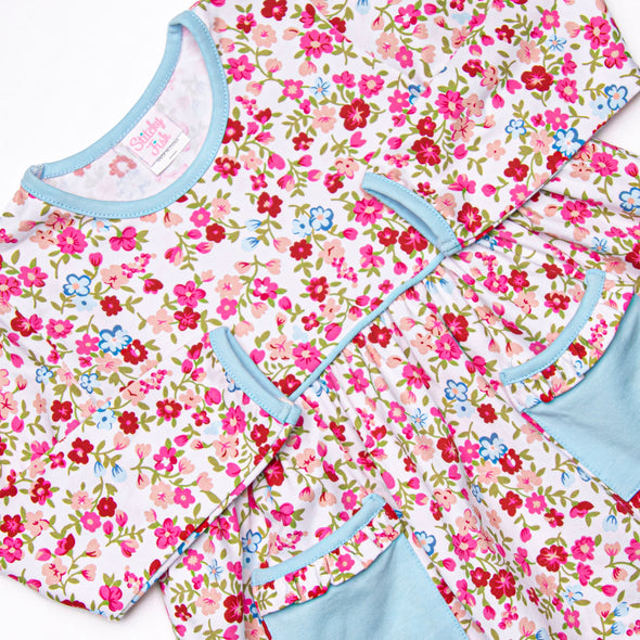 Colorful Carnations Diaper Set, Blue