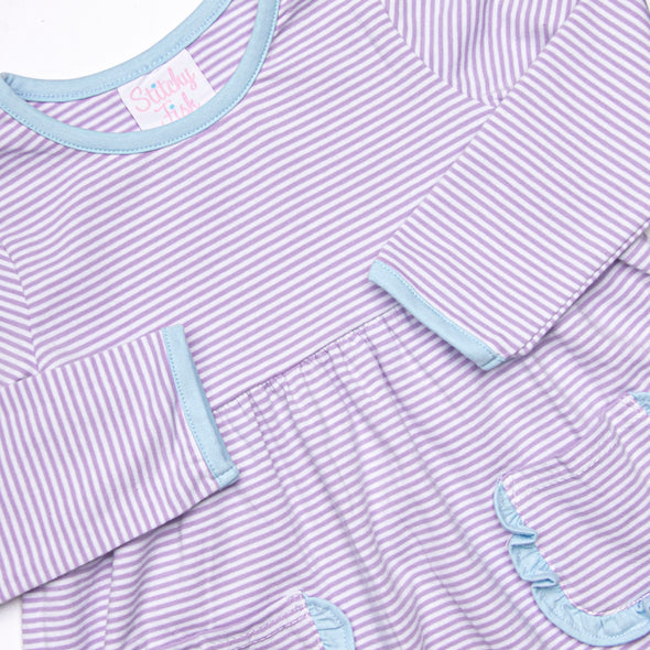 Amelia Dress, Lavender Stripe