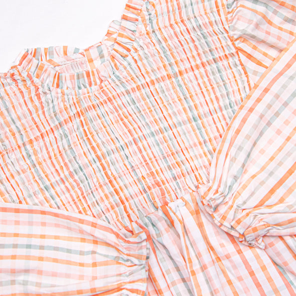 Patchwork Plaid Dress, Orange