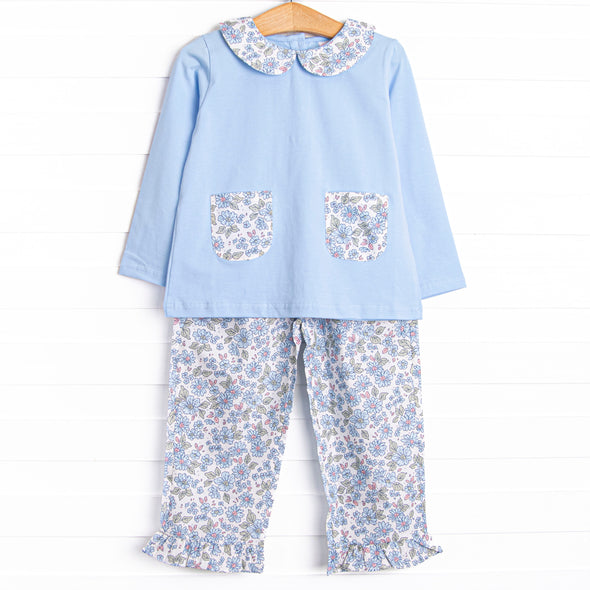 Blossom in Blue Ruffle Pant Set, Blue