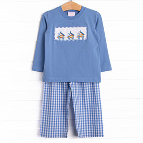 Dump Truck Trio Smocked Pant Set, Blue