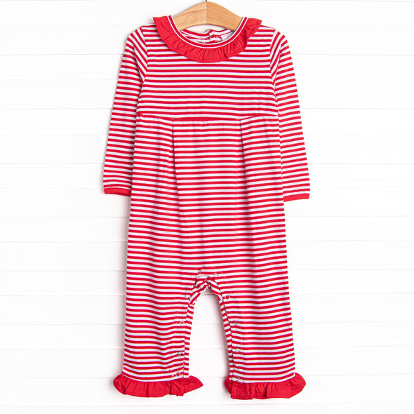 Lexie Ruffle Romper, Red Stripe