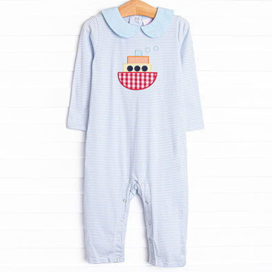 Steamboat Seas Applique Romper, Blue