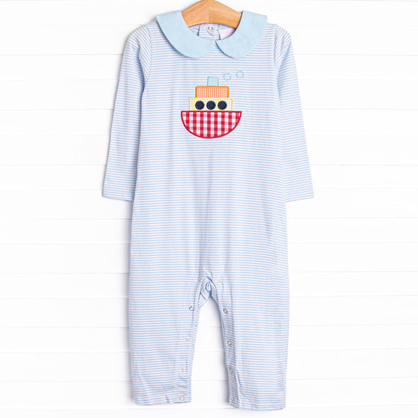 Steamboat Seas Applique Romper, Blue