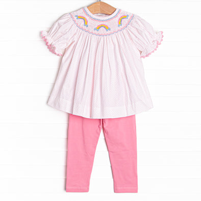 Radiant Rays Smocked Legging Set, Pink Bitty Dot