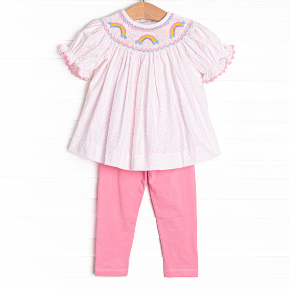 Radiant Rays Smocked Legging Set, Pink Bitty Dot