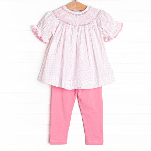 Radiant Rays Smocked Legging Set, Pink Bitty Dot