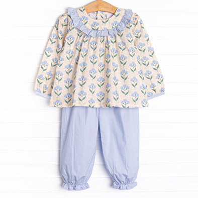 Still Growing Strong Ruffle Pant Set, Blue