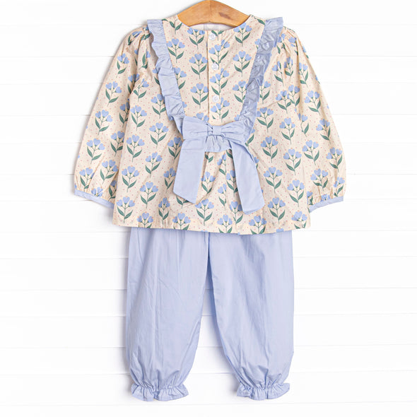 Still Growing Strong Ruffle Pant Set, Blue