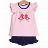 Big League Applique Ruffle Short Set, Pink