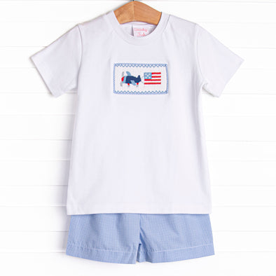 All-American Aviator Smocked Short Set, Blue