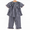 Fall Pickins Smocked Ruffle Pant Set, Navy