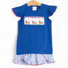 Hot Dog Holiday Smocked Ruffle Short Set, Blue