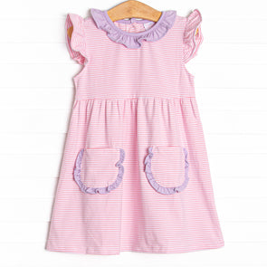 Laney Flutter Sleeve Dress, Pink Stripe