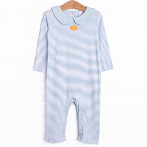 Pumpkin Patch Pick Pima Embroidered Romper, Blue