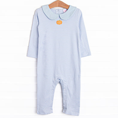 Pumpkin Patch Pick Pima Embroidered Romper, Blue