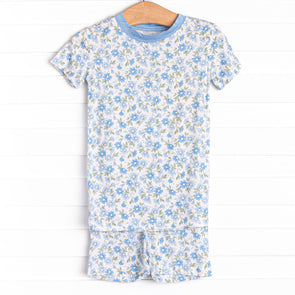 Blue Berry Blooms Bamboo Pajama Short Set, Blue