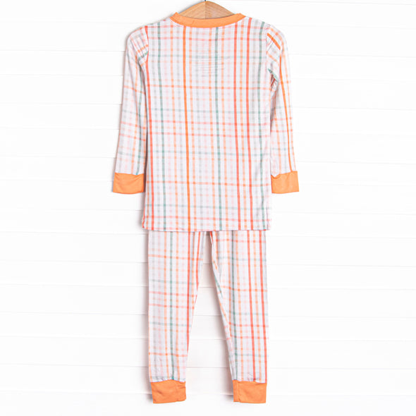 Patchwork Plaid Bamboo Pajama Set, Orange