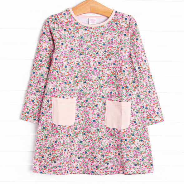 Hand-Painted Petals Pocket Dress, Pink