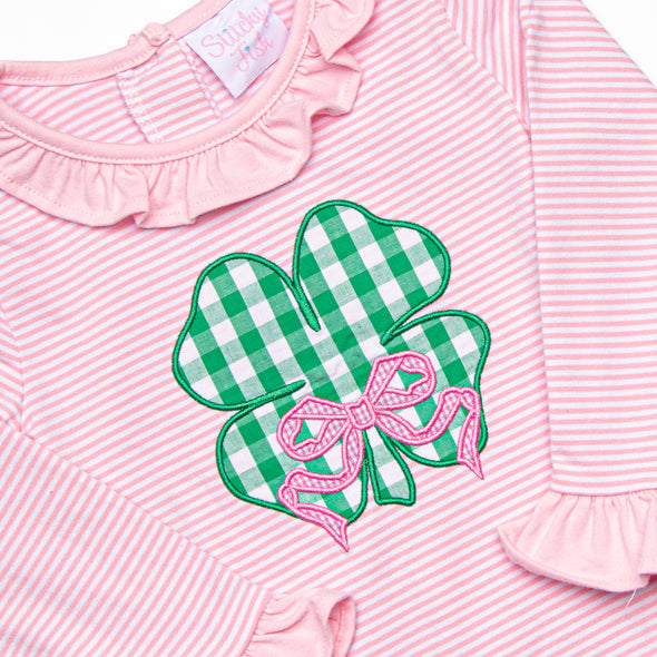 Lucky Charm Applique Ruffle Romper, Pink