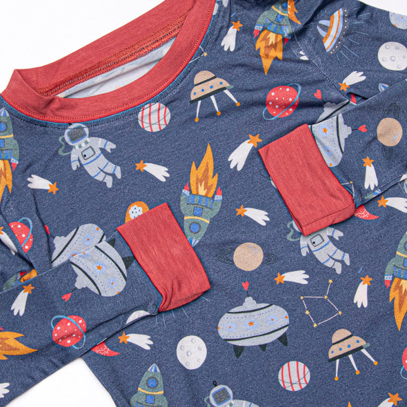 Outer Space Orbit Bamboo Pajama Set, Blue