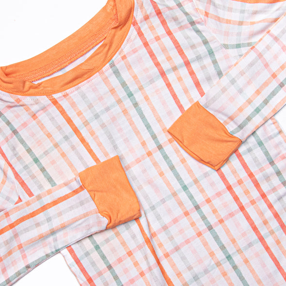 Patchwork Plaid Bamboo Pajama Set, Orange