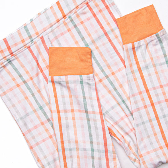 Patchwork Plaid Bamboo Pajama Set, Orange