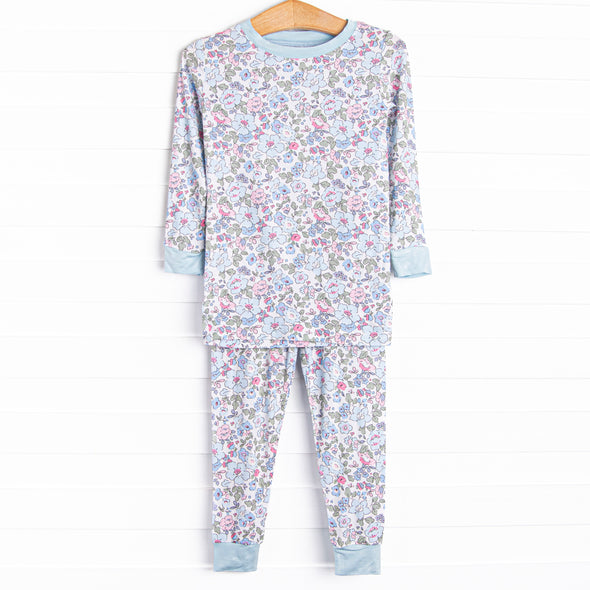 Petals in the Park Bamboo Pajama Set, Blue