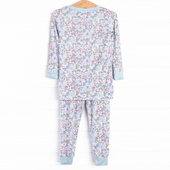 Petals in the Park Bamboo Pajama Set, Blue