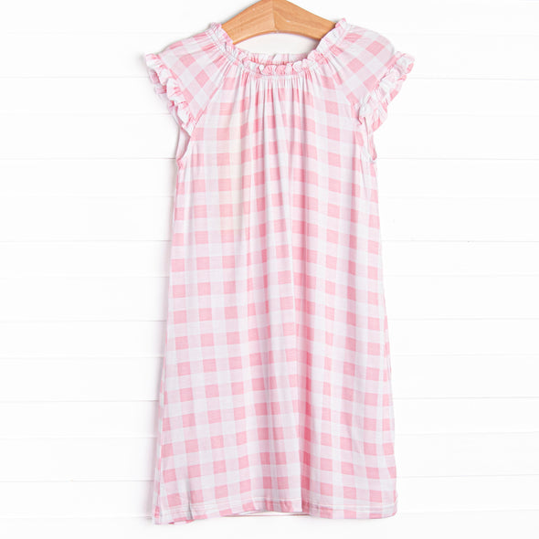 Charlee Check Bamboo Night Gown, Pink