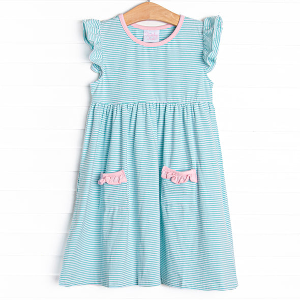 Everly Dress, Pink and Mint Stripe